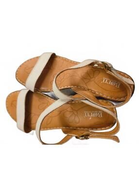 Born White Leather Wedge Sandals with Ankle Strap - Size 9